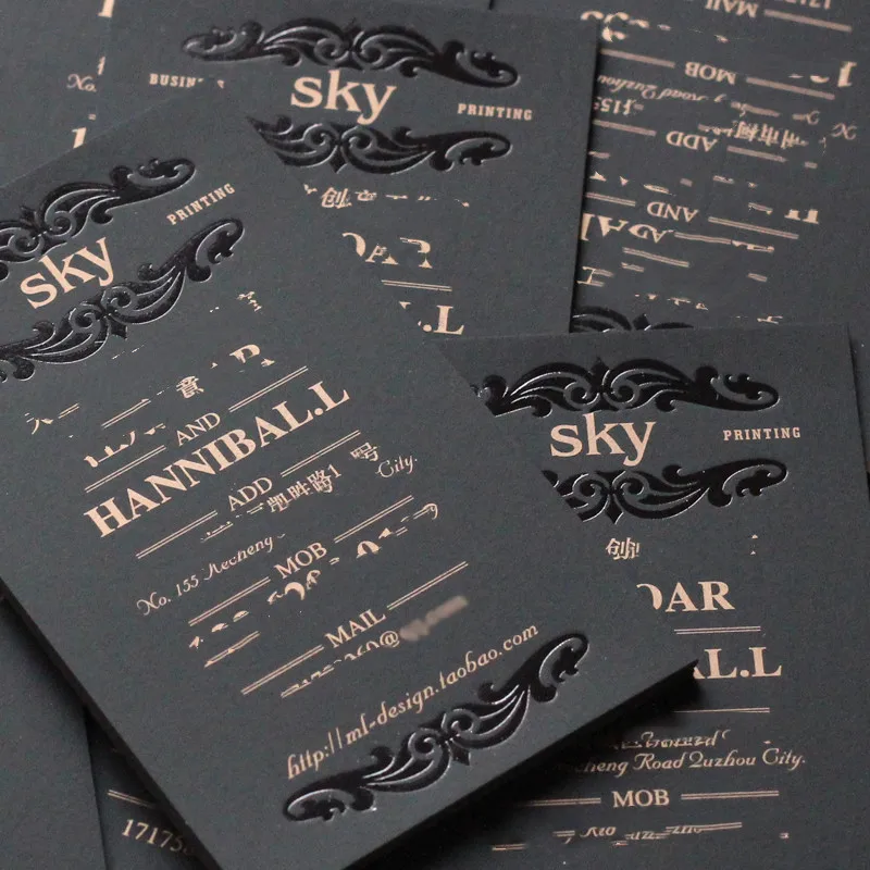 

Super Luxury Custom Printed Black Gold Foil Silk Paper Business Cards