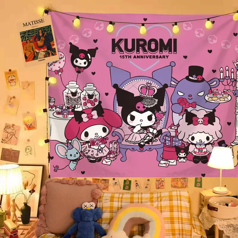 

Hellokittys Kawaii Sanrio фоновая ткань милый мультфильм Kuromi Cinnamoroll аниме гобелен Украшение Дома Спальня девочка подарок