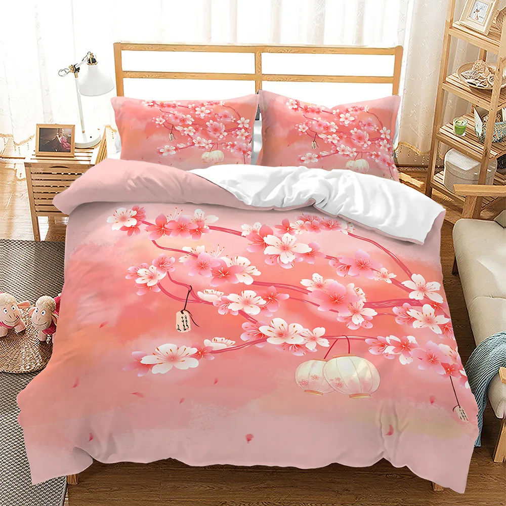 

Cherry Blossoms Duvet Cover Set Japanese Spring Romantic Theme Pink Flower Sakura King Size for Kid Women Polyester Bedding Set