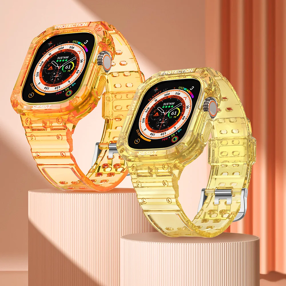 

Silicone Clear Crystal Fall prevention Band with Rugged Bumper Case for Apple Watch Series ultra 49mm Transparent Watchband
