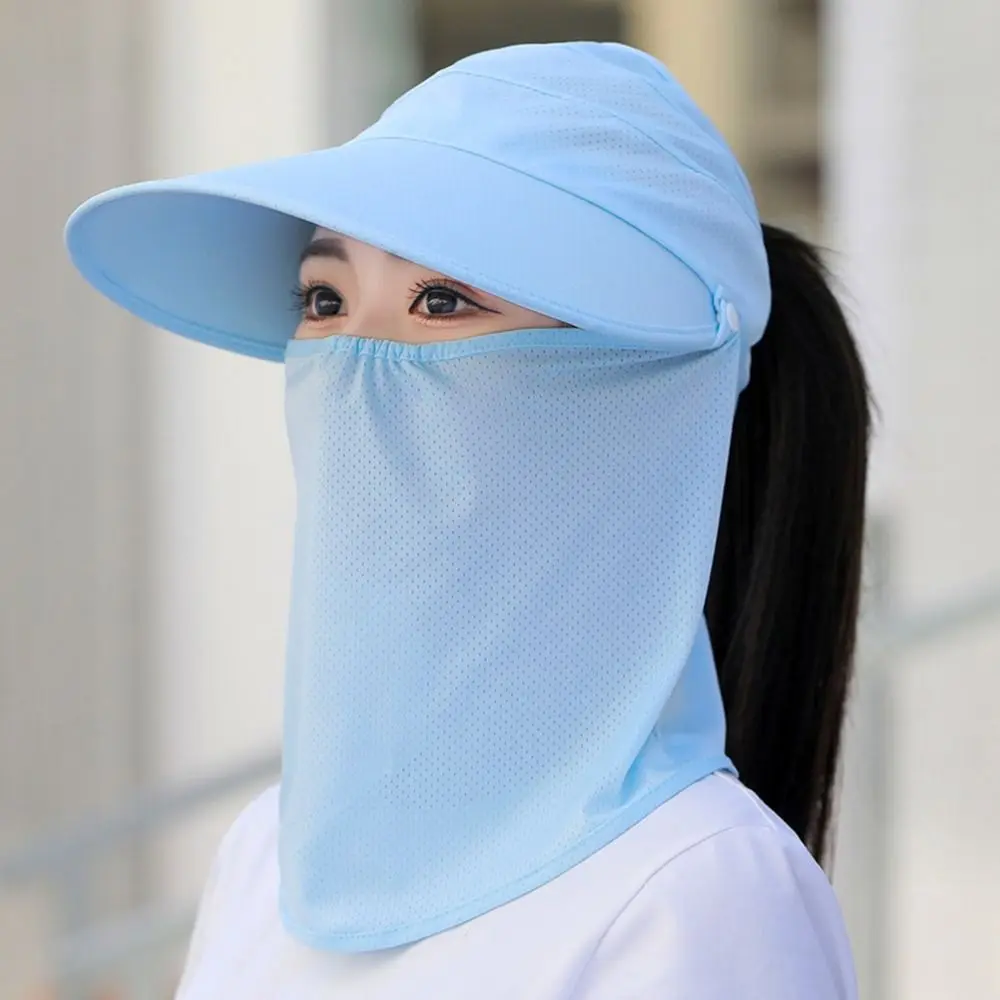 

Fashion Women Sun Hat With Face Mask Outdoor Sunshade Beach Cap Wide Brim Detachable Face Protection Visor Cycling Empty Top
