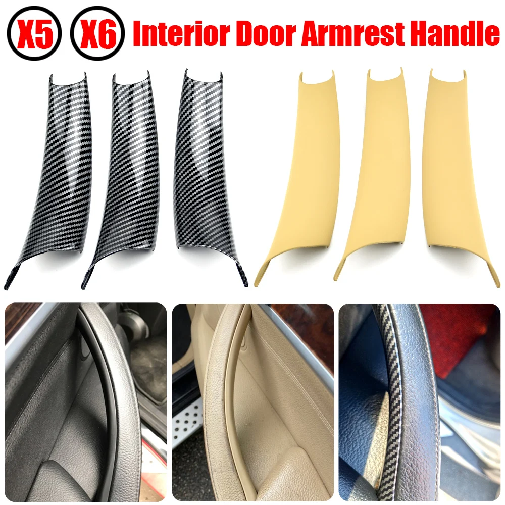 

Carbon Fiber Car Interior Door Pull Handle Inner Panel Trim Cover Fast Install With Seconds For BMW X5 X6 E70 E71 E72 LHD RHD