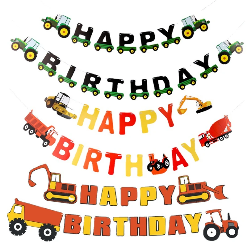 

Экскаватор счастливая фотография автомобиль бумажный флажок гирлянда украшения для дня рождения Детские товары для детского праздника