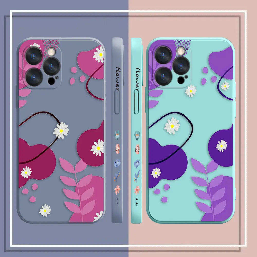 Phone Case For Apple iPhone 14 13 12 11 Pro XS Max Mini X XR SE 7 8 6S Plus Case Cover Funda Cqoue Shell Capa Red Purple Flowers