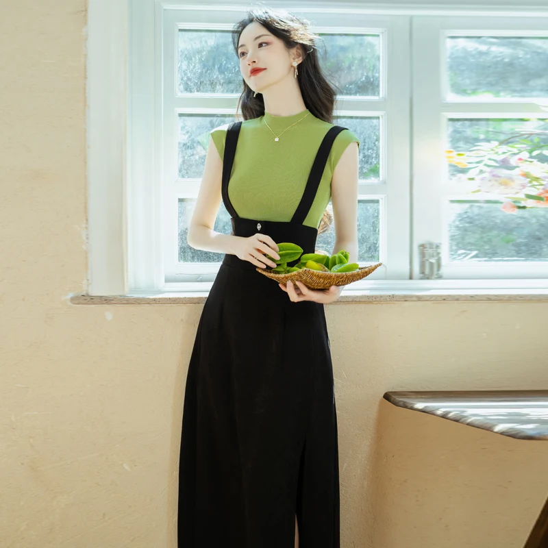 Женское трикотажное платье-свитер без рукавов в Корейском стиле