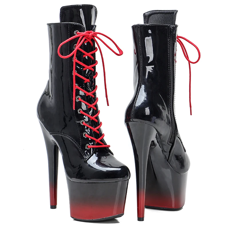 Leecabe  17CM/7inches  Patent PU upper   Platform  Fashion  party High Heels  Pole Dance boot