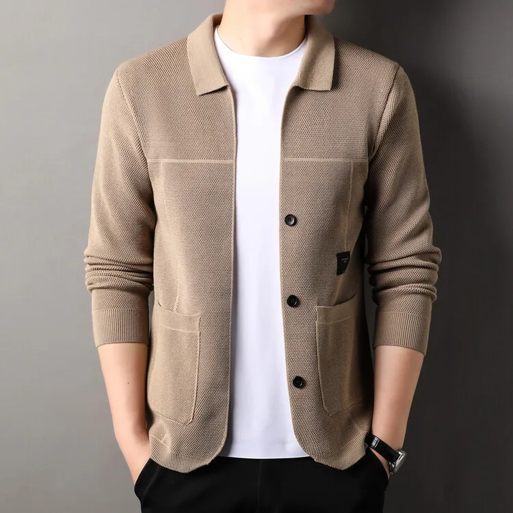 Весенне-осенний мужской свитер с лацканами кардиган одежда для папы молодежи и