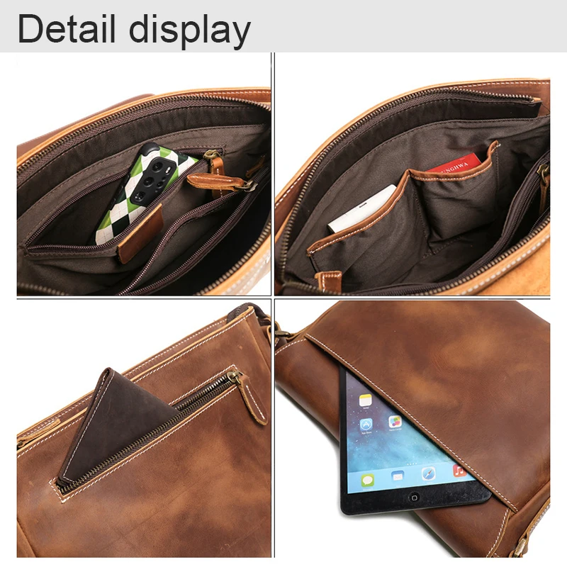 Vintage Men's Casual Crazy Horse Leather shoulder bag Large capacity Messenger Bag Crossbody bag 30166