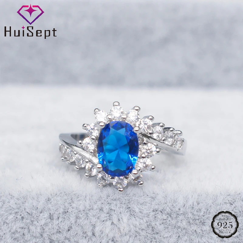 

HuiSept Ring 925 Silver Jewelry Oval Shape Sapphire Zircon Gemstone Women Rings for Wedding Promise Party Accessories Wholesale