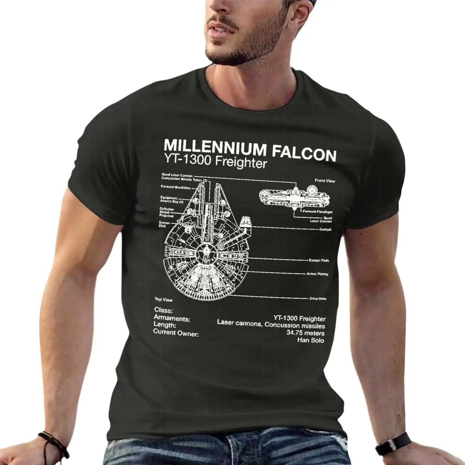 

Футболки Millennium Falcon Freighter большого размера d, мужская одежда с принтом, уличная одежда с коротким рукавом, женская футболка