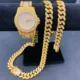 3PCS Mens Women Watches Jewelry Set Iced Out Watch Necklace Bracelet Bling Bling Diamond Miama Cuban Link Chain Choker Men Watch Other Image