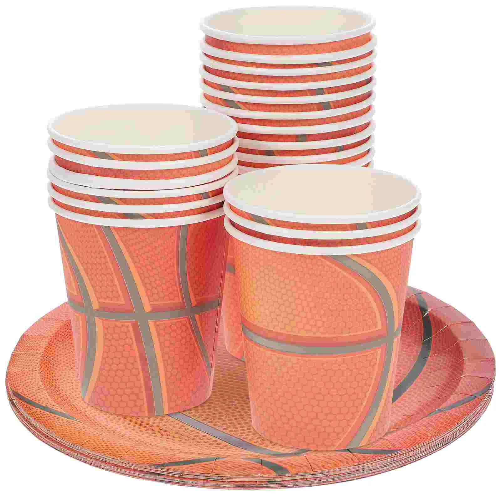 

40 PCS Cupstation Plates Cups Set Party Basketball Plates Cups Disposable Paper Party Tableware Paper Cups Plates