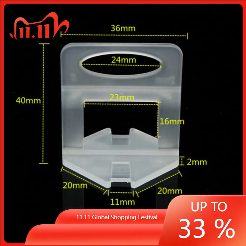 

100Pcs Reusable Flat Tile Leveling System Clips 2mm Wall Floor Spacers Tiling Tool 40mm * 36mm For Level The Tile