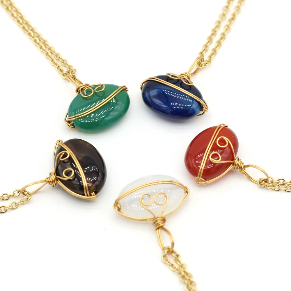 

Natural Semi-precious Stones Oval Agate Necklace Pendant Boutique Making DIY Fashion Charm Necklace Jewelry
