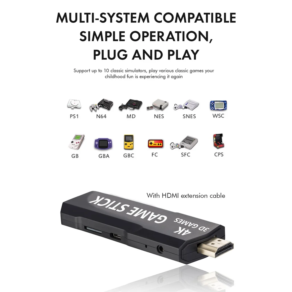 Gd10 Retro Video Game Console Game Stick 128G 4K 60Fps Hdmi Output Tv Low Latency 2.4G Dual Handle Portable for Psp Ps1 Gba Gb