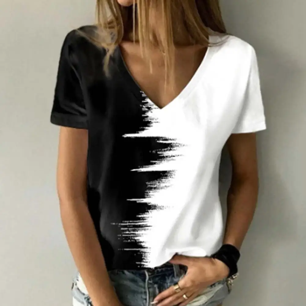 

Summer Women Top V-Neck Short Sleeve Loose Female T-shirt Abstract 3D Printed Fashion T-shirt Loose Female Streetwear