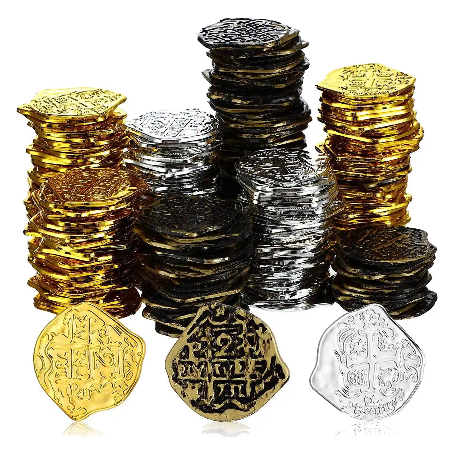

300 Pcs Plastic Gold Coins Pirate Coins Kids Play Coins for Pirate Party Treasure Chest Games Tokens Toys Cosplay