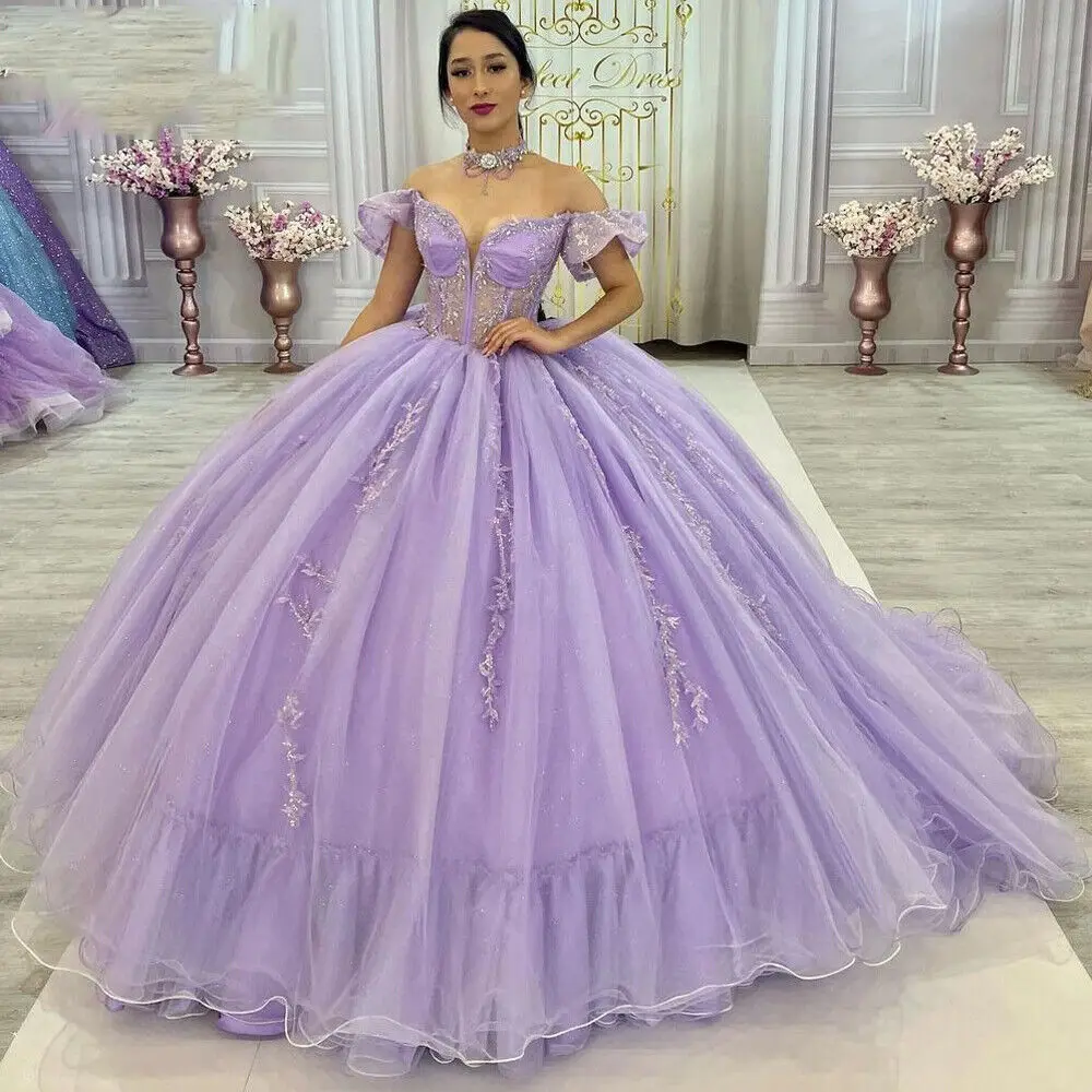 

ANGELSBRIDEP сиреневые платья для Quinceanera пышные тюлевые Бальные платья кружевные аппликации Бисероплетение милые 15 16 день рождения выпускные платья дешевые