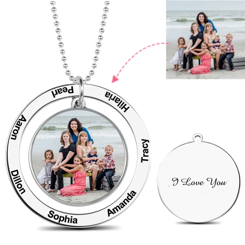 Strollgirl Personalized 100%925 Sterling Silver Engraved Name Pendants Custom Photo Round Necklaces for Women Jeweley Gifts