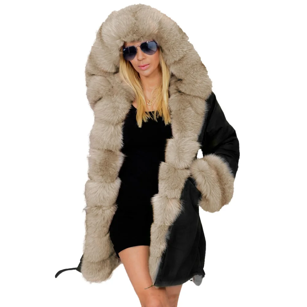2022 winter new slim fit warm fur collar hooded coat women's padded coat pie to overcome plush fleece padded coat