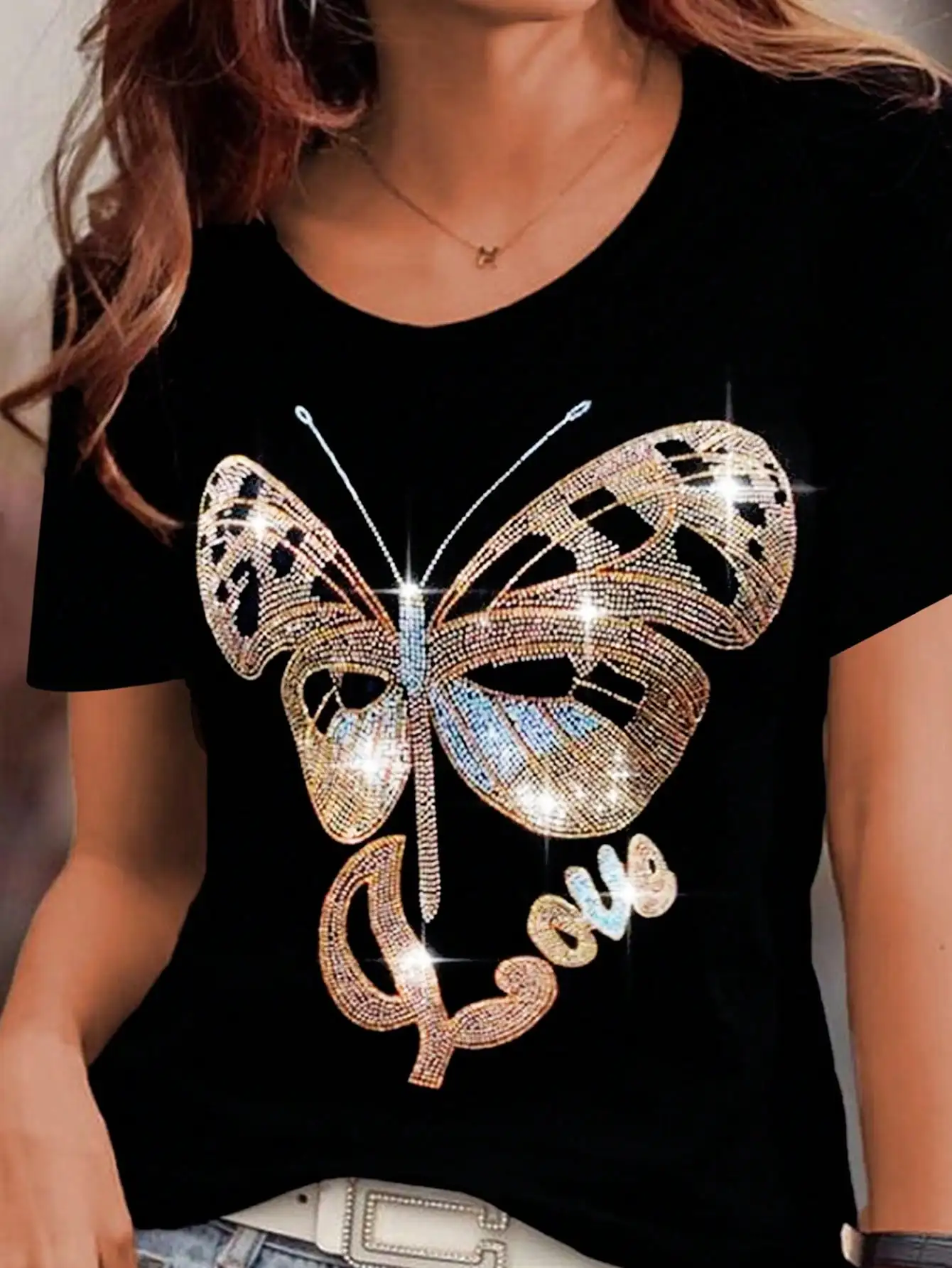 Plus Size Женская Футболка Больших Размеров Повседневная Бархатная С Круглым