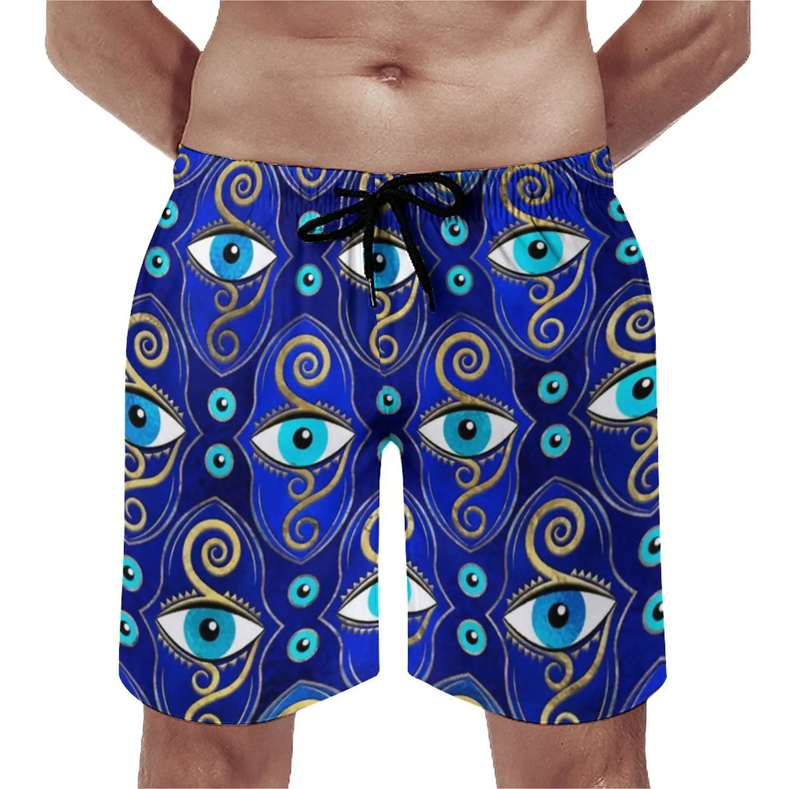 

Evil Eye Charm Pattern Board Shorts Greek Eyes Mati Amulet Beach Short Pants Drawstring Cute Custom Swimming Trunks Large Size