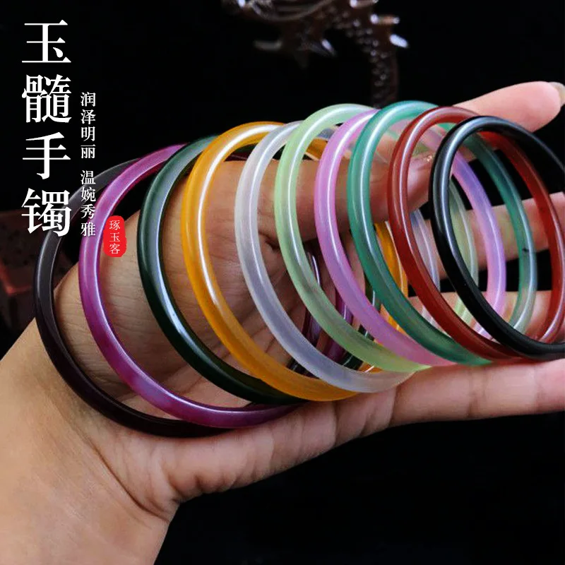 

4MM Ultrafine Simple Natural Jade Chalcedony Bracelet Girl Beauty Dingdangle Bangle Jade Wire Bracelet Wholesale Handwear