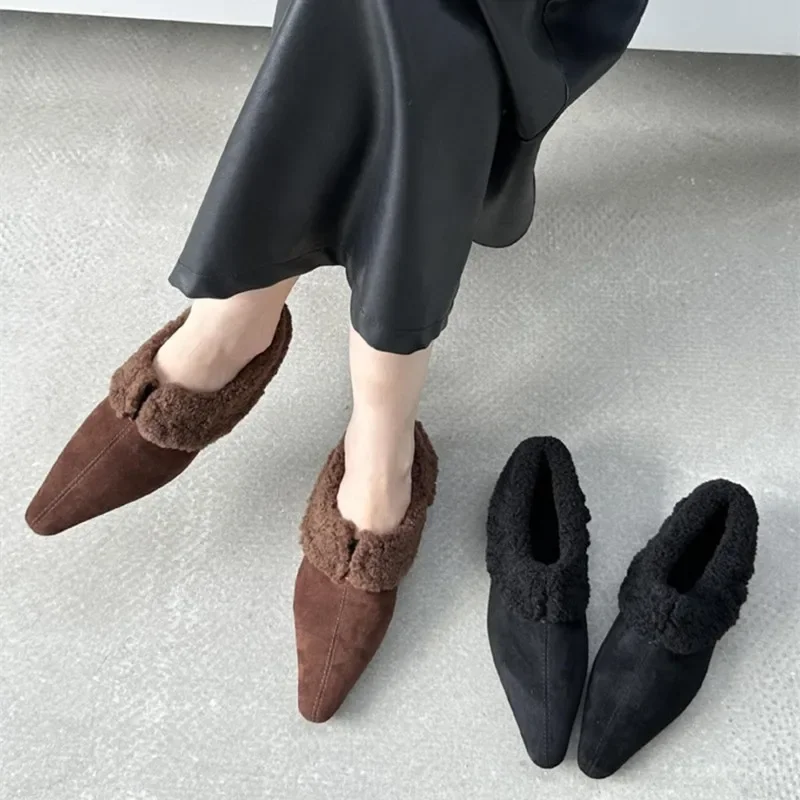 Зимние модные плюшевые теплые женские лоферы роскошные замшевые туфли-лодочки с