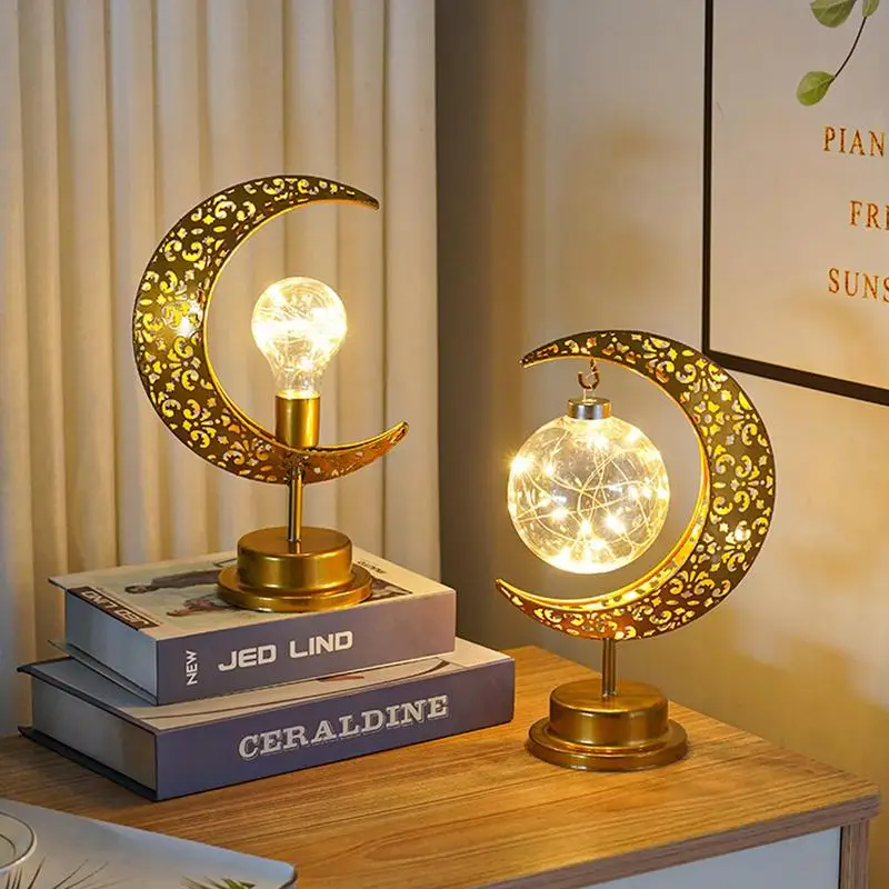 

Eid Tabletop Light Eid Kareem Crescent LED Night Lights Golden Iron Eid Crafts Table Lamp Light Ornaments For Party Decoration