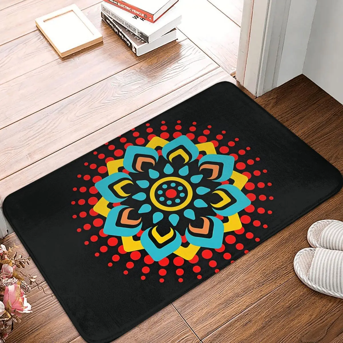 

Mandala Rangoli Colorful Design Indian God Goddess Of Love Non-Slip Carpet Doormat Living Room Bathroom Mat Welcome Decor Rug