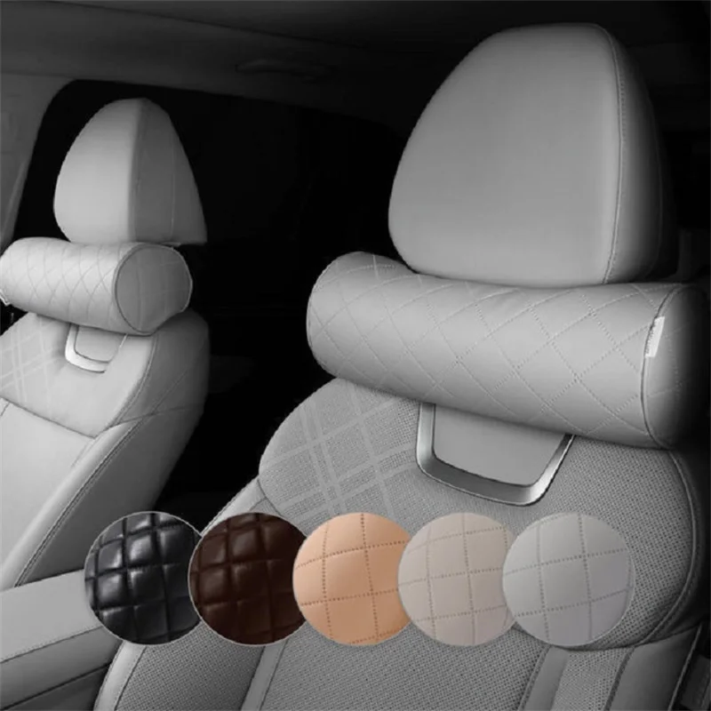 

New Car Neck Pillow Car Seat Headrest Pillows Auto Safety Cylindrical Diamond Embossed Neck Support Cover Cushion Head Universal