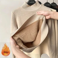 2022 winter korean turtleneck slim thicken plus velvet sweater woman knitted pullovers casual fleece lined warm knitwear tops