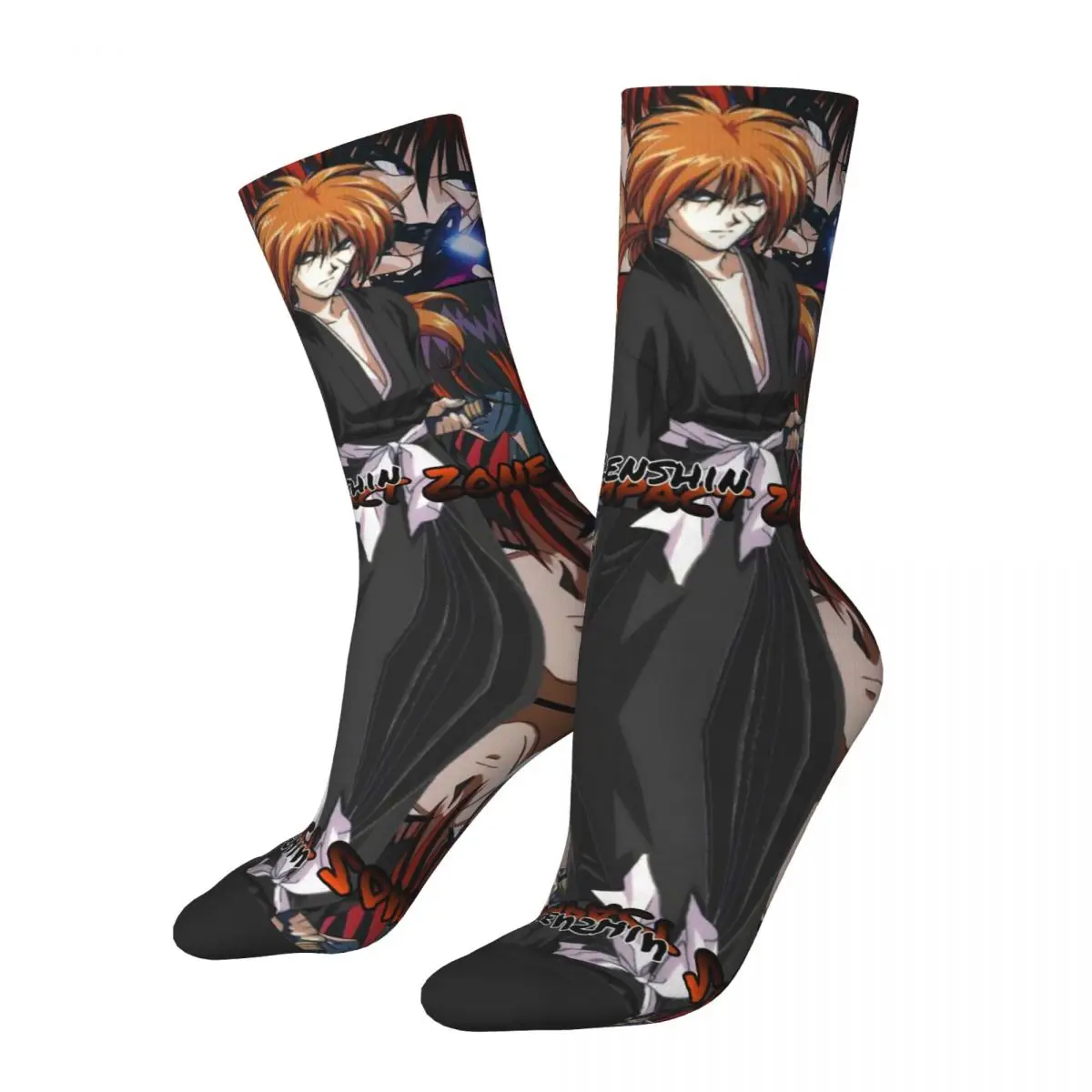 

Retro Geek Impact Zone Men's Socks Rurouni Kenshin Manga Unisex Hip Hop Seamless Printed Happy Crew Sock Gift