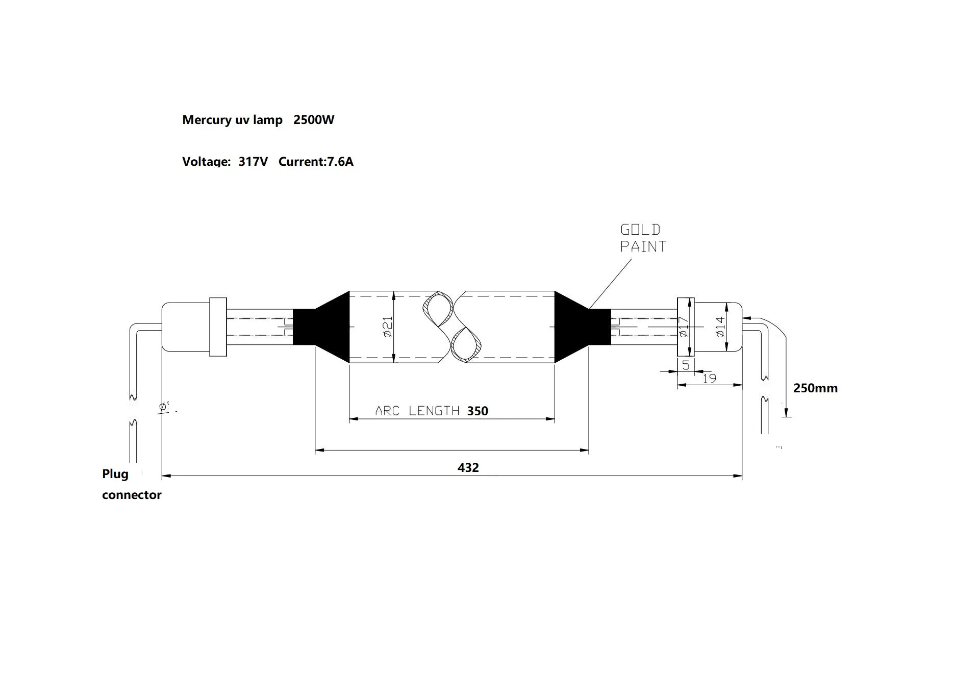 AC-18779 UV TECH350  replacement   2500W uv lamp