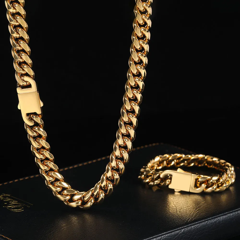 

Miami Cuban Chain Round Mill Link Chain Necklace for Men Women Stainless Steel Bracelet Glossy Buckle Polished Fashion Jewelry