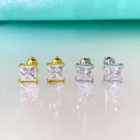 trendy 0 4 3ct real d color vvs1 princess moissanite earrings screw back for women 925 sterling silver diamond stud earrings