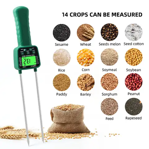 Digital grain moisture meter, 14 species, gigrometer for flakes, a metal probe with voice notification, highly sensitive divers ...