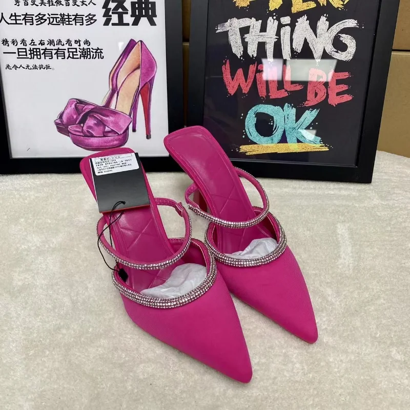 

Luxury Sandals Women Shoes Fashion Silk High Heels Rhinestone Baotou Ladies Sandals Stiletto Slippers 2023 New Chaussure Femme