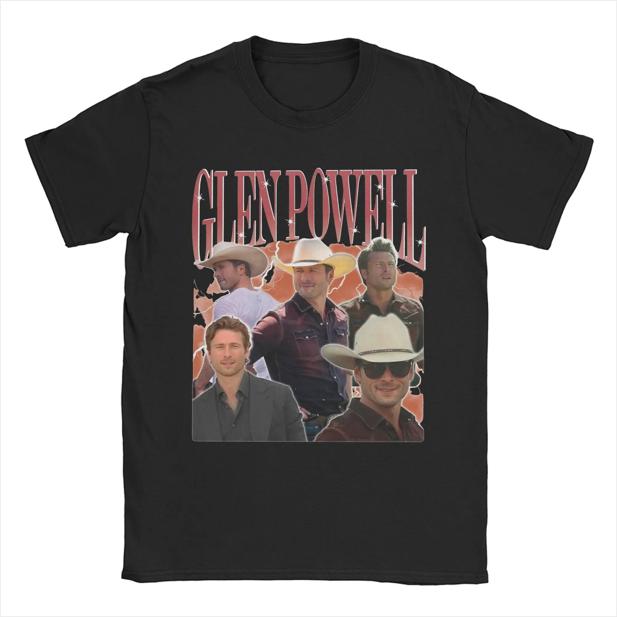Funny Glen Powells Actor T-Shirt for Men O Neck 100% Cotton T Shirts Short Sleeve Tee Shirt Unique Tops