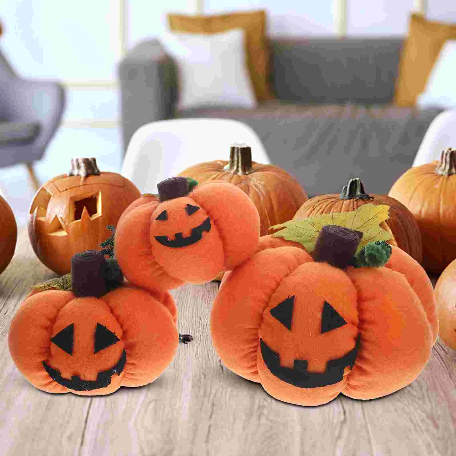

3 Pcs Halloween Stuffed Pumpkin Decorations Cartoon Decors Simulation Pp Cotton Party Layout Prop Home