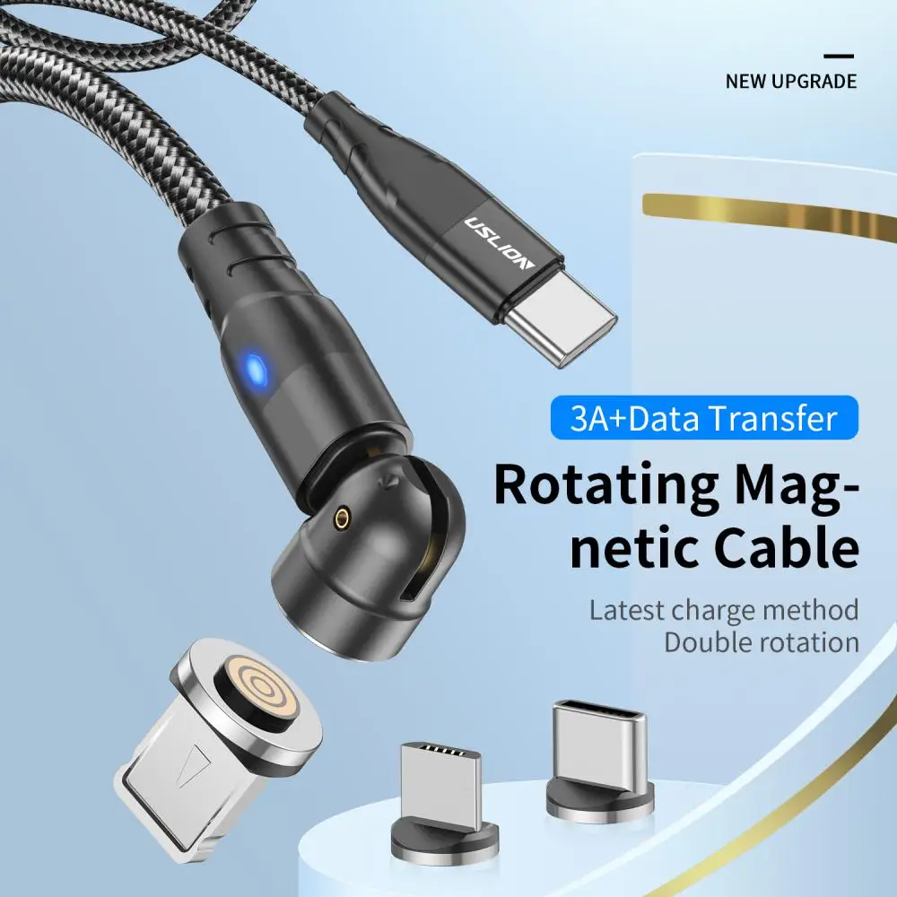 

2M 540 Rotate 3A 60W Fast Charging Magnetic Cable Micro USB Type C Cable For IPhone Xiaomi Magnet Charger Phone Data Wire Cord