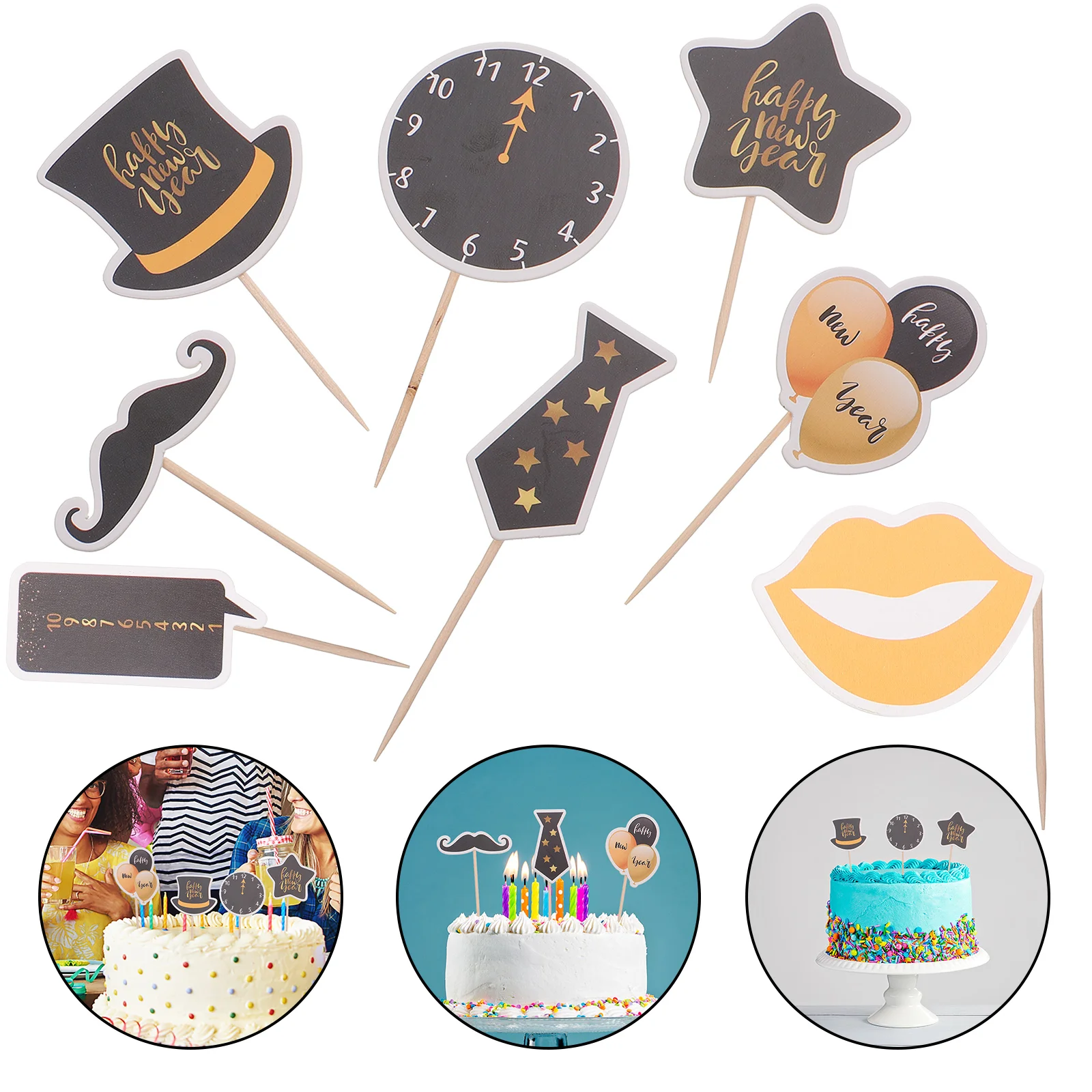 

24Pcs 2022 New Years Ever Happy New Year New Year Party Cake Insert Party Favors