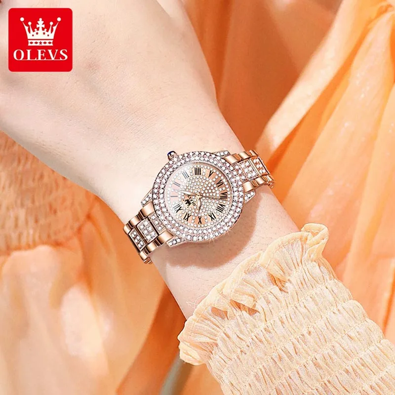 OLEVS Quartz Watch 2023 Brand New Women Watch Luxury Diamond Case Rose Gold Casual Clock Womens Watches Waterproof Shockproof