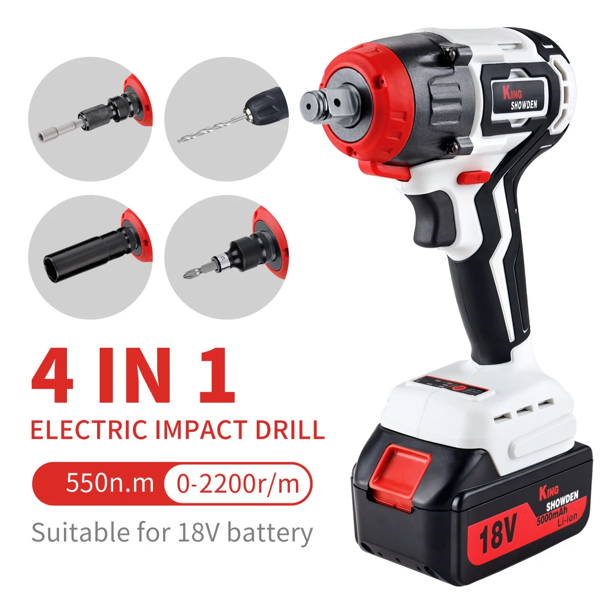 18V Electric Impact Wrench 550N.m Cordless Wrench Rechargeable 1/2 inch Li-ion Battery For Car Repairing Nut Remove&Tightening