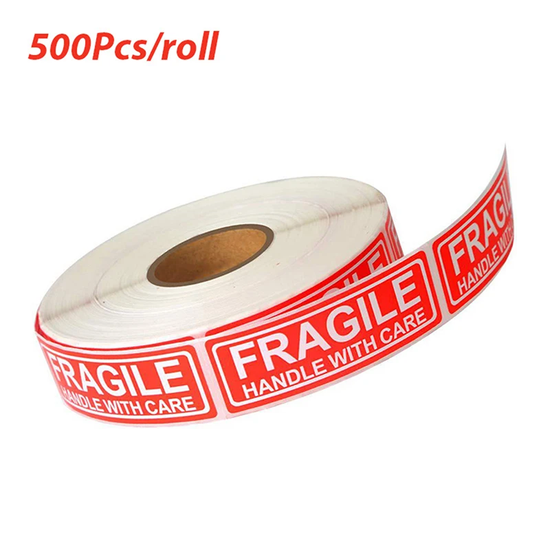 

500pcs/1 Roll Labels Fragile Stickers Fragile or Bend Handle with Care Warning Packing Thank You Shipping Labels Stickers Red