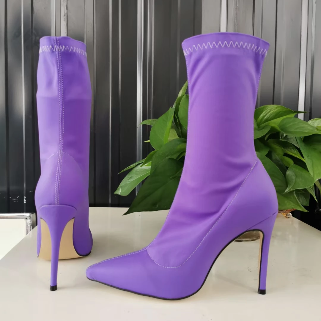 

SHOFOO shoes Fashionable women's boots. Elastic boots. Mid calf boots. About 11cm heel height. Lady shoes. Fashion show banquet