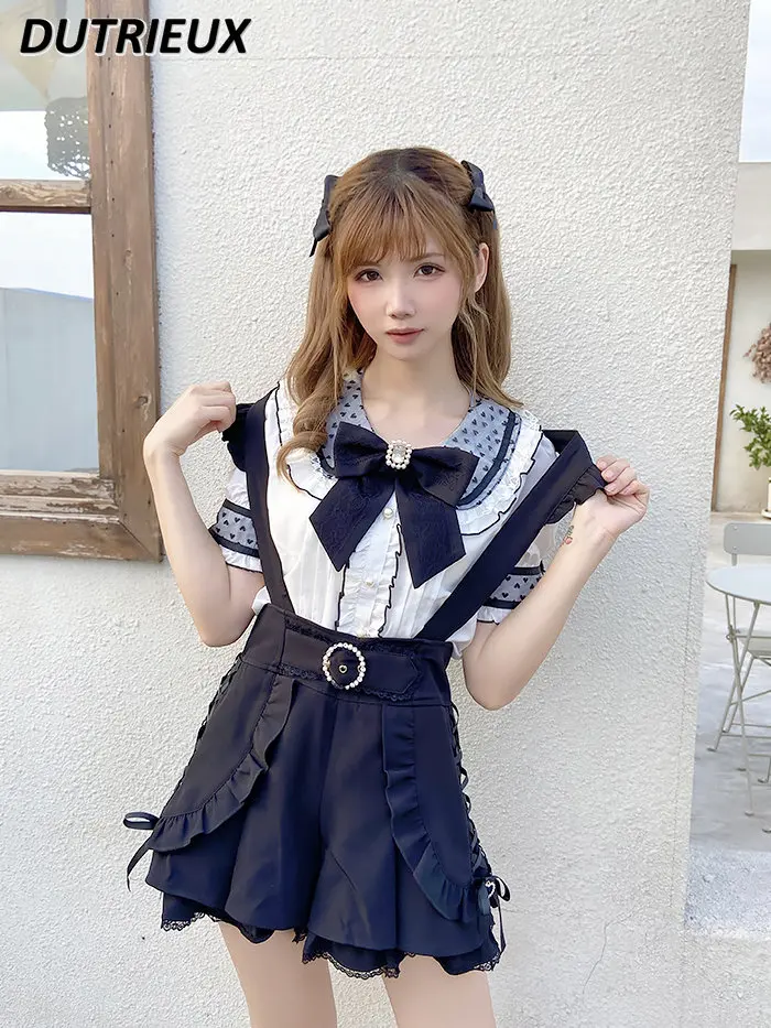 

Japanese Lolita Girly Sweet pink Cute Bow Ruffled Shorts Jumpsuit for Women Elegant Vintage Plaid Shorts Rompers Female Playsuit