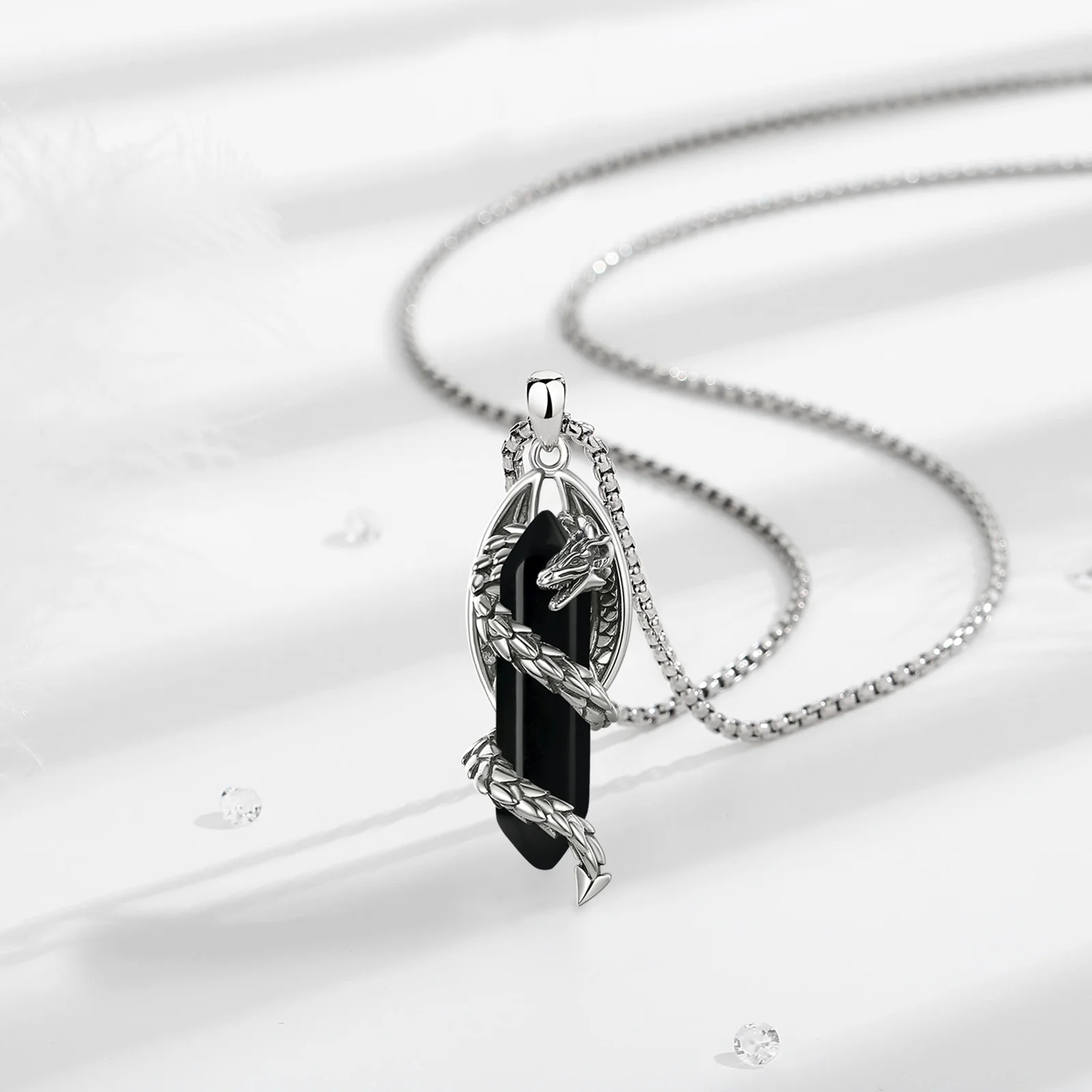 Eudora Dragon Twining шестиугольное обсидиан призматическое ожерелье энергетический