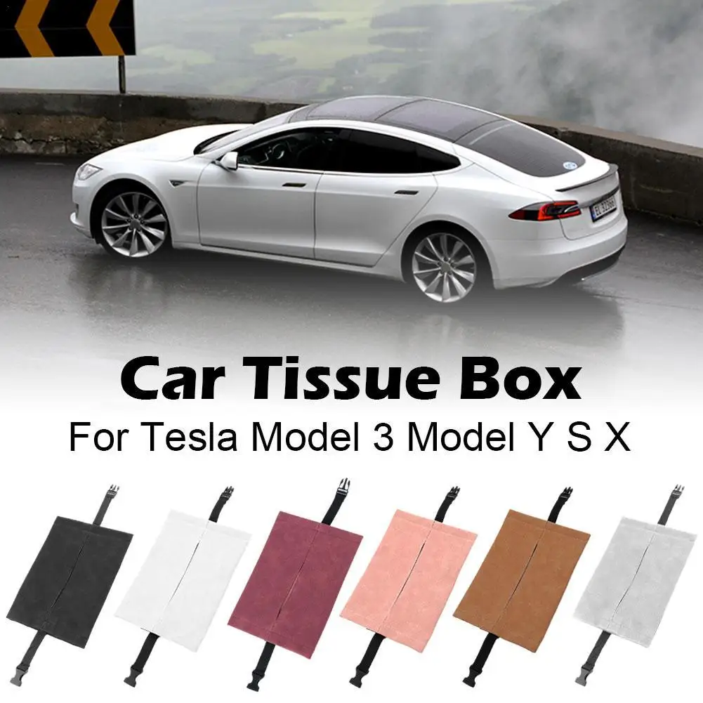

New For Tesla Model 3 Model Y Suede Car Tissue Box Interior Organizer Hidden Napkin Paper Holder Storage Bag Car Accessories