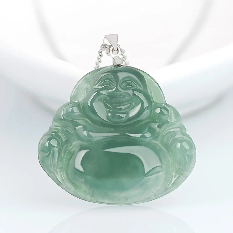 

Natural Jade Buddha Necklace S925 Sterling Silver Myanmar Jadeite With Certificate Grade A Burma Jades Buddha Pendant Necklaces